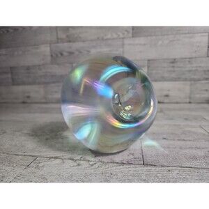 Robert Eickholt Signed Iridescent Pinched Paperweight 1993 Glass 4" *Crack*